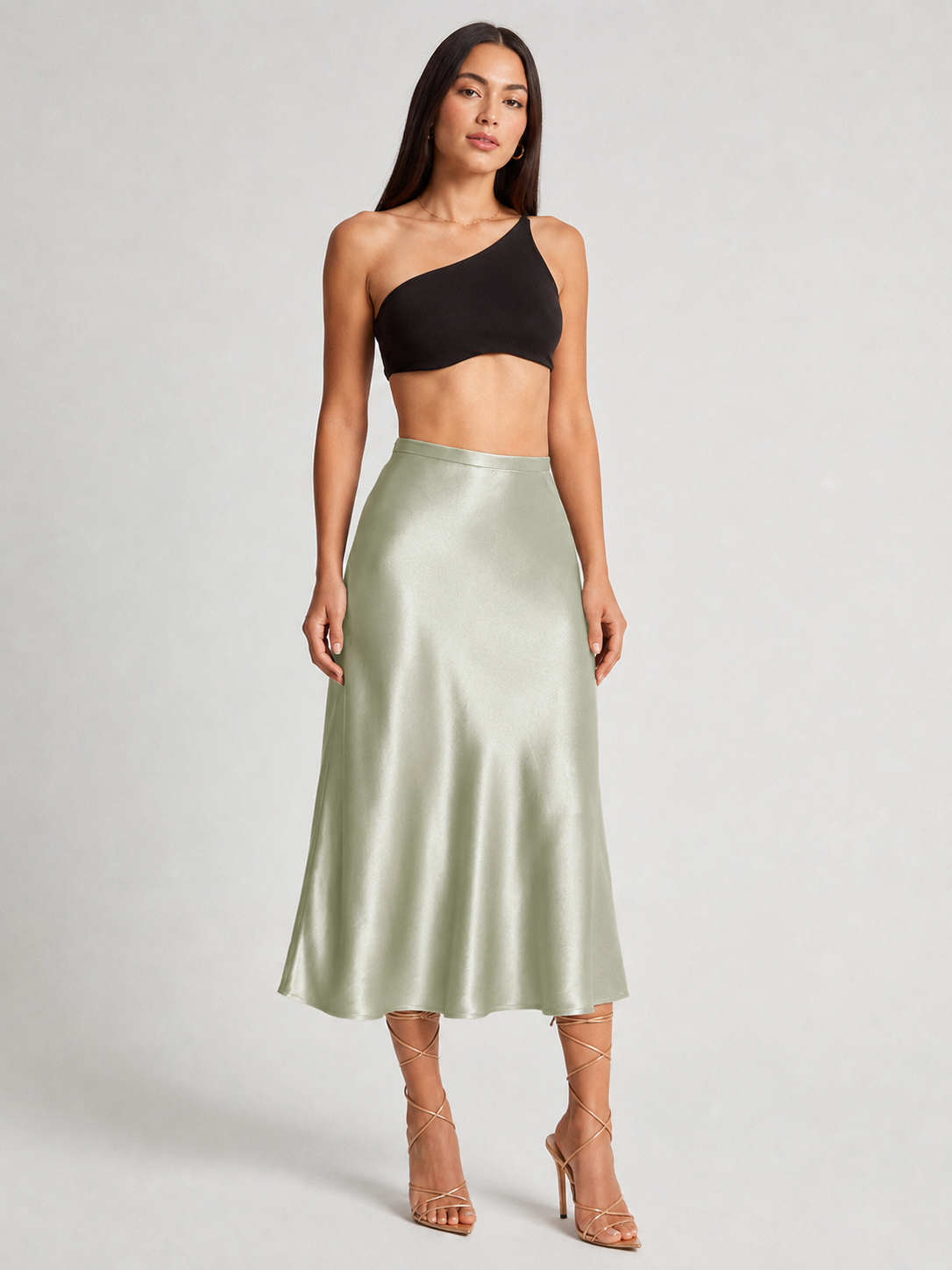 Parisa - Satijnen Dames Midi-rok Met Hoge Taille