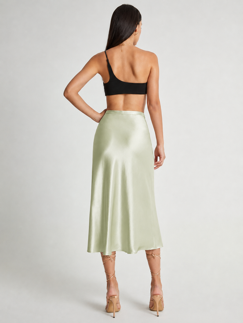 Parisa - Satijnen Dames Midi-rok Met Hoge Taille