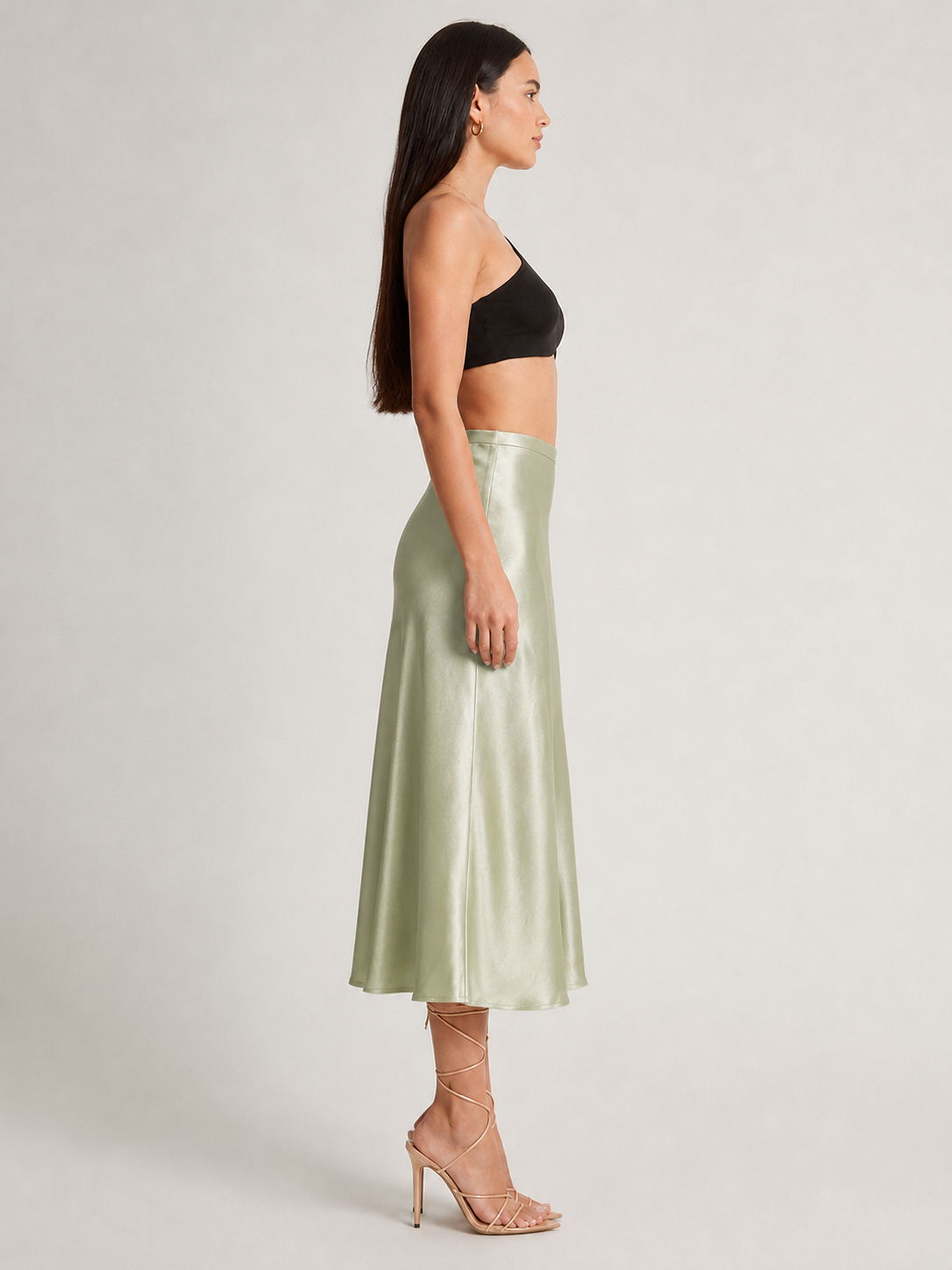 Parisa - Satijnen Dames Midi-rok Met Hoge Taille