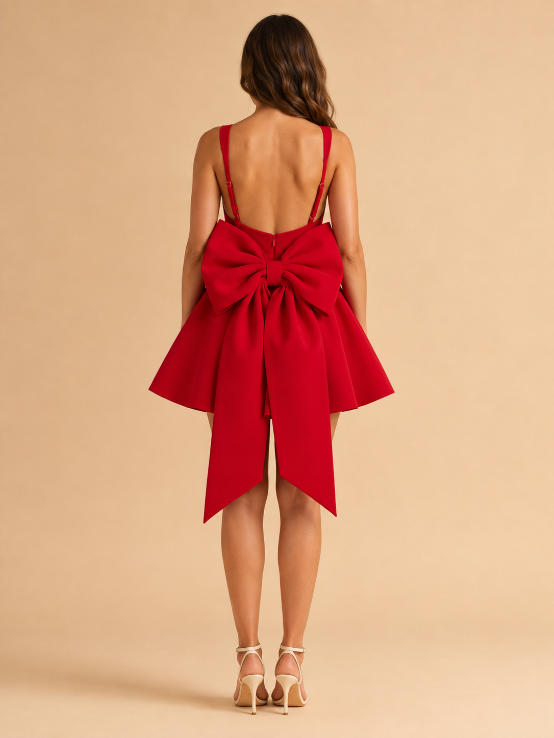 Flavie - Mouwloze minijurk met grote strik en uitlopende rok