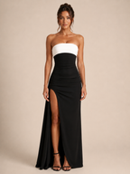 Leontine - Strapless avondjurk met hoge split