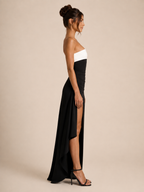 Leontine - Strapless avondjurk met hoge split