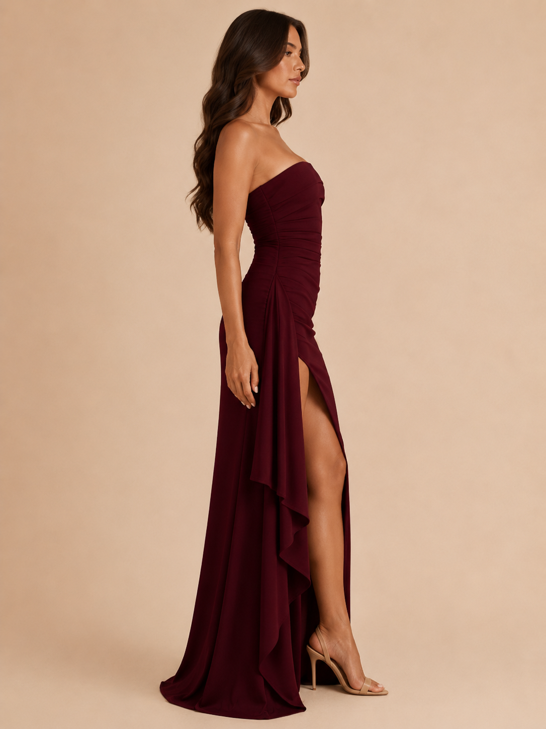 Leontine - Strapless avondjurk met hoge split