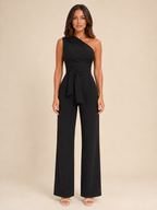 Gianelle - One-shoulder jumpsuit met drapering en strikceintuur
