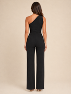 Gianelle - One-shoulder jumpsuit met drapering en strikceintuur