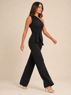 Gianelle - One-shoulder jumpsuit met drapering en strikceintuur