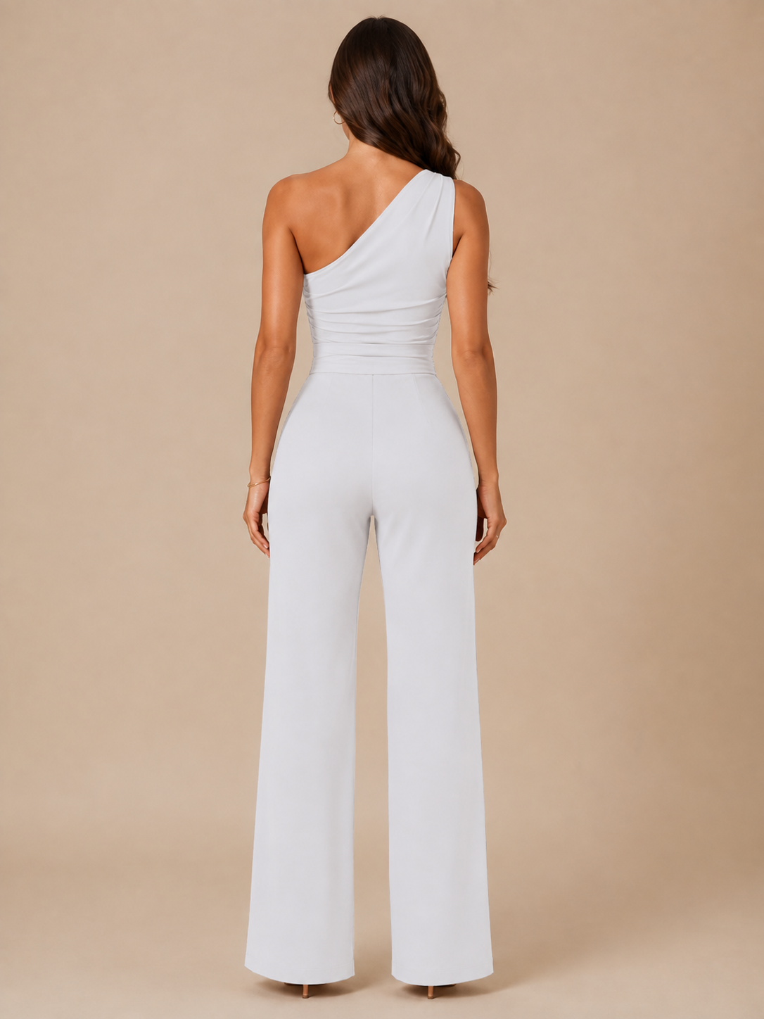 Gianelle - One-shoulder jumpsuit met drapering en strikceintuur
