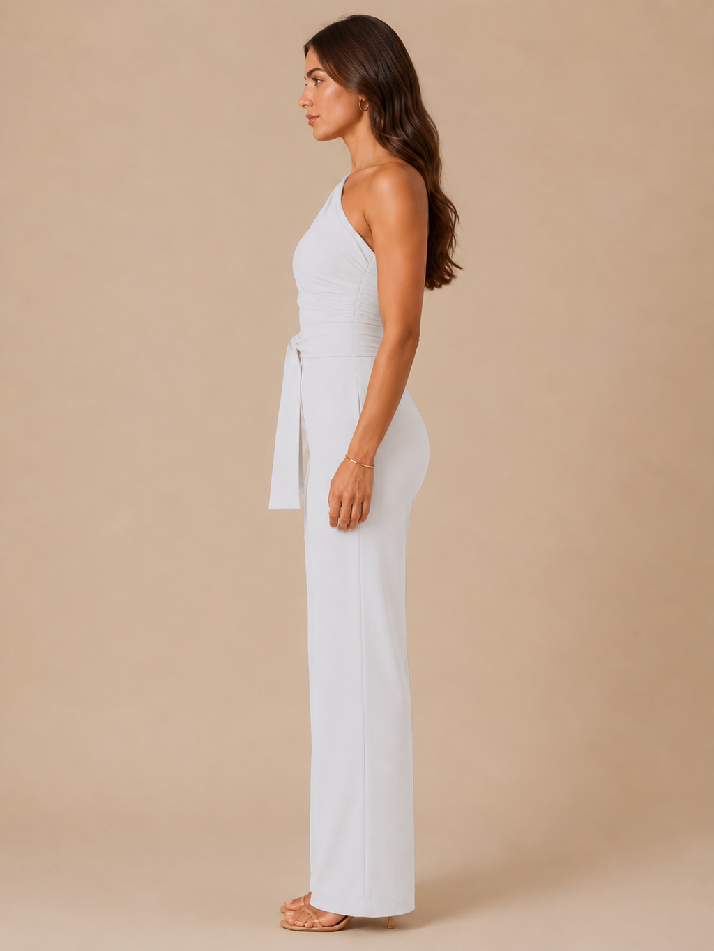 Gianelle - One-shoulder jumpsuit met drapering en strikceintuur