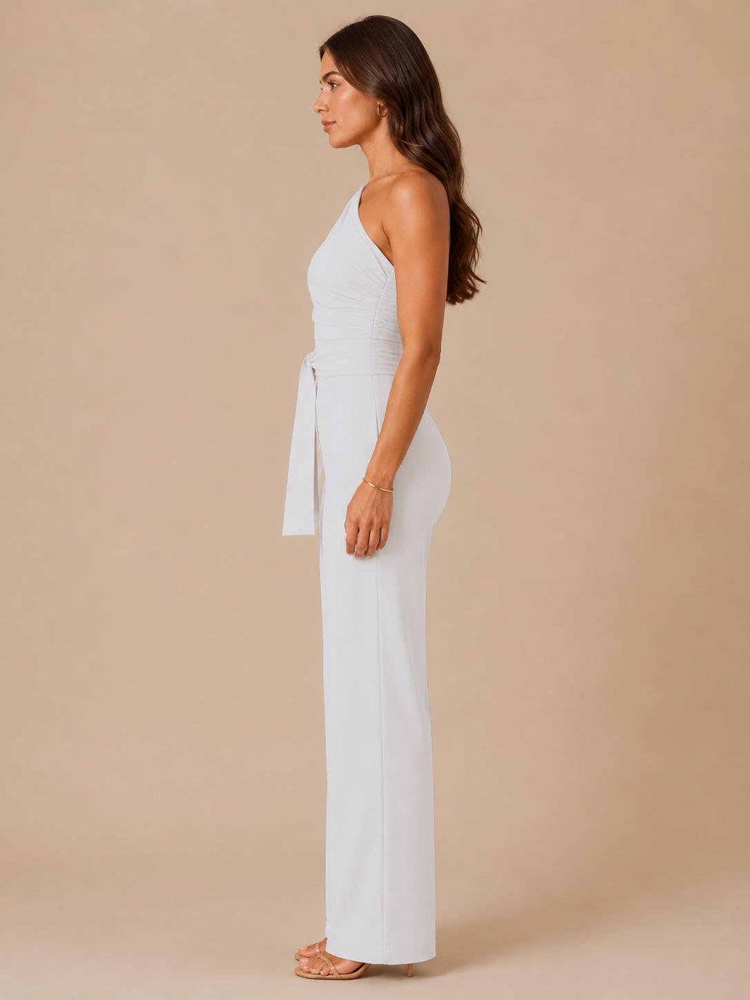 Gianelle - One-shoulder jumpsuit met drapering en strikceintuur