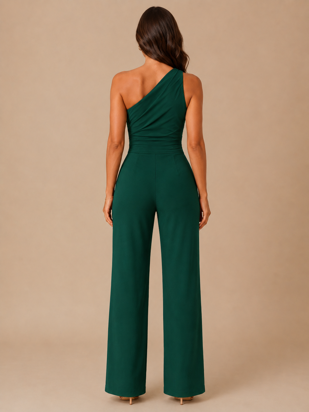 Gianelle - One-shoulder jumpsuit met drapering en strikceintuur
