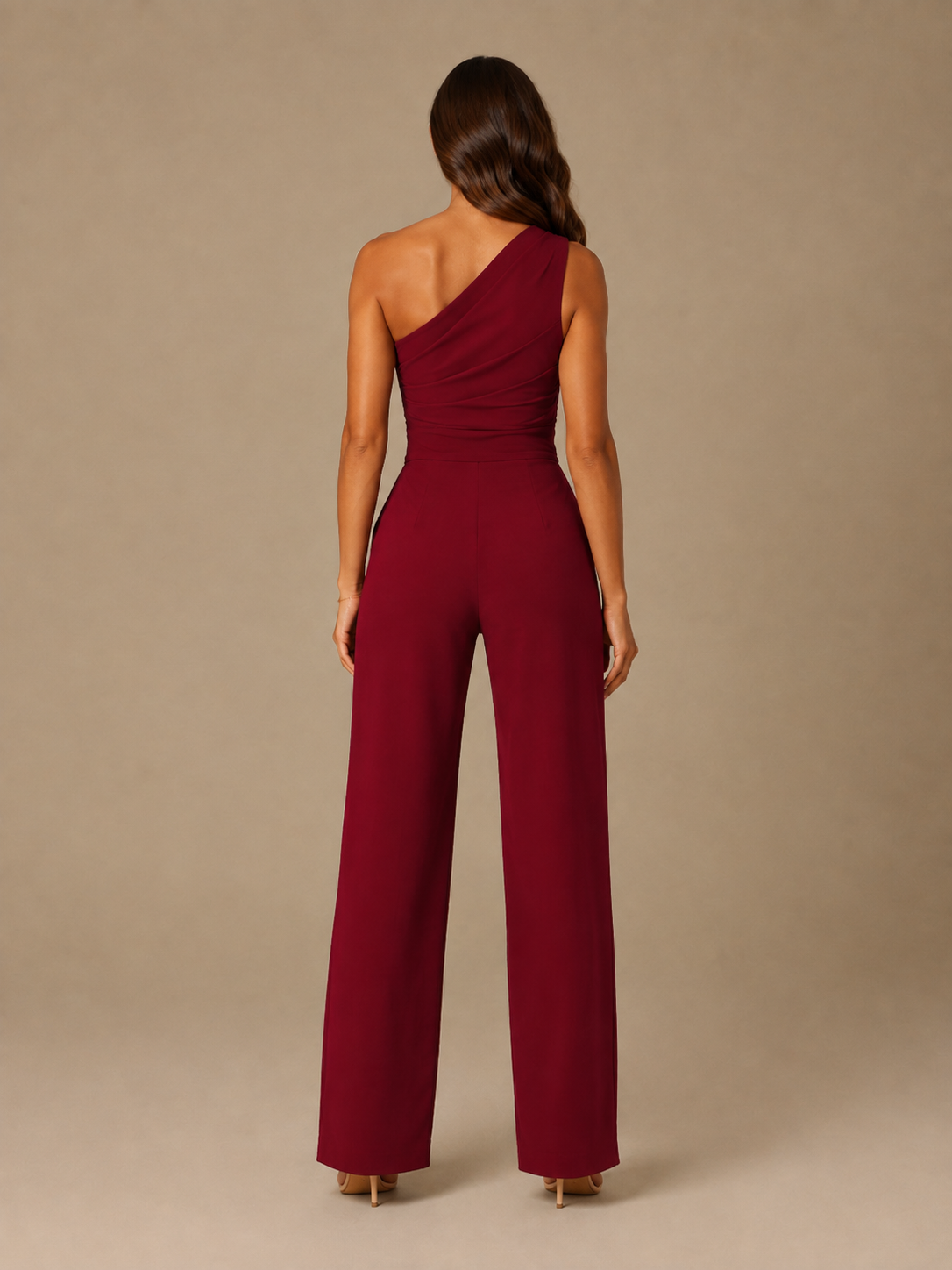 Gianelle - One-shoulder jumpsuit met drapering en strikceintuur