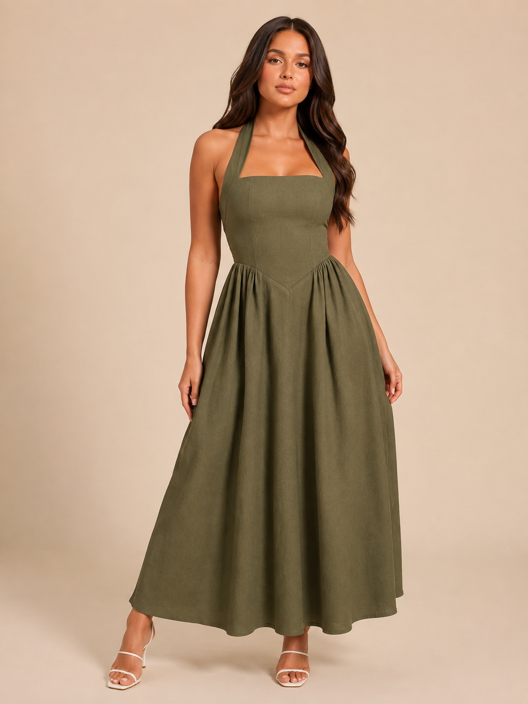 Laurine - Halter maxi-jurk met open rug en A-lijn