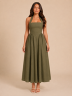 Laurine - Halter maxi-jurk met open rug en A-lijn