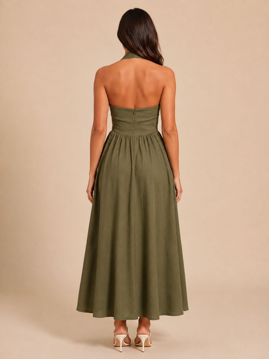 Laurine - Halter maxi-jurk met open rug en A-lijn