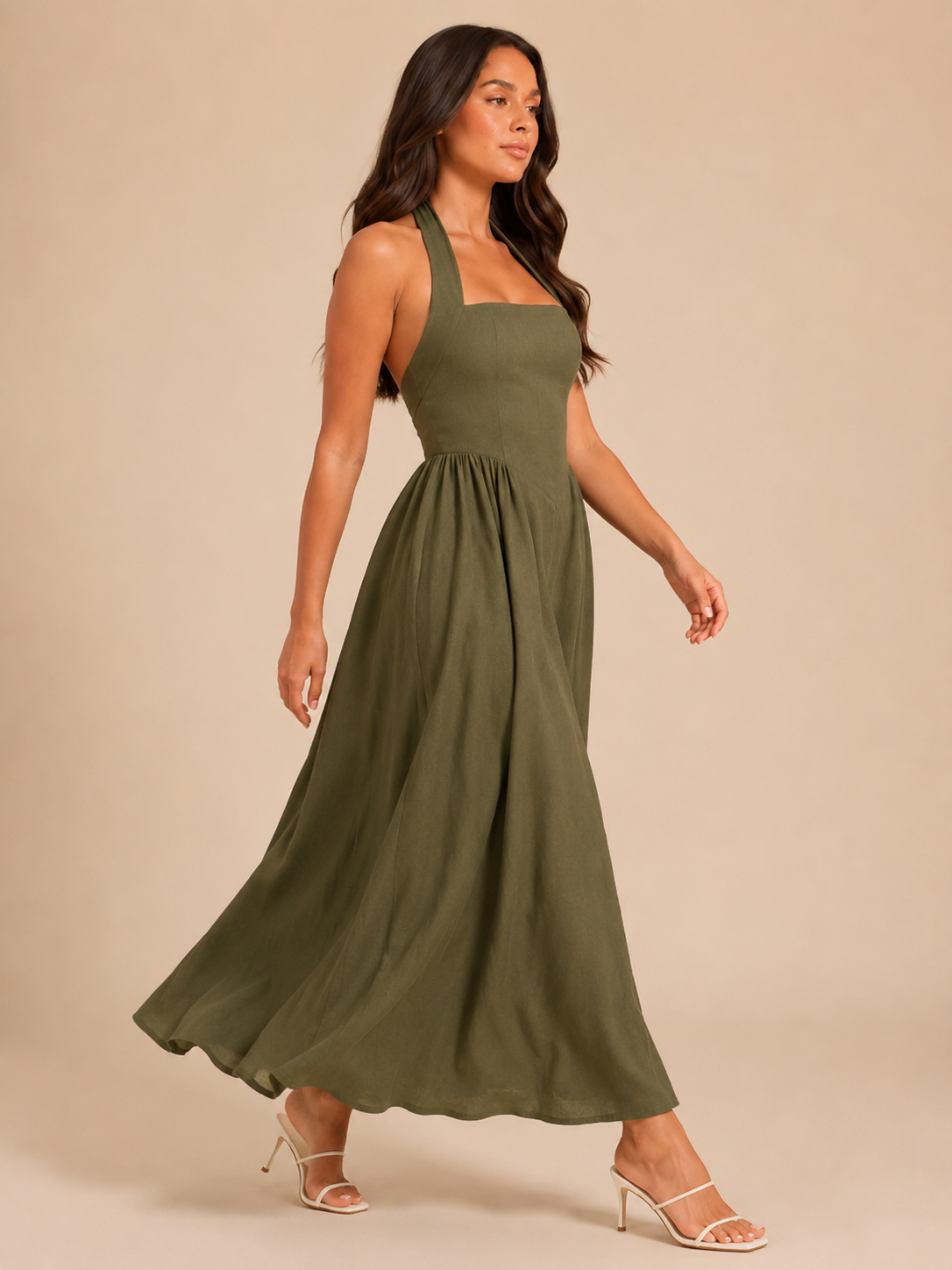 Laurine - Halter maxi-jurk met open rug en A-lijn