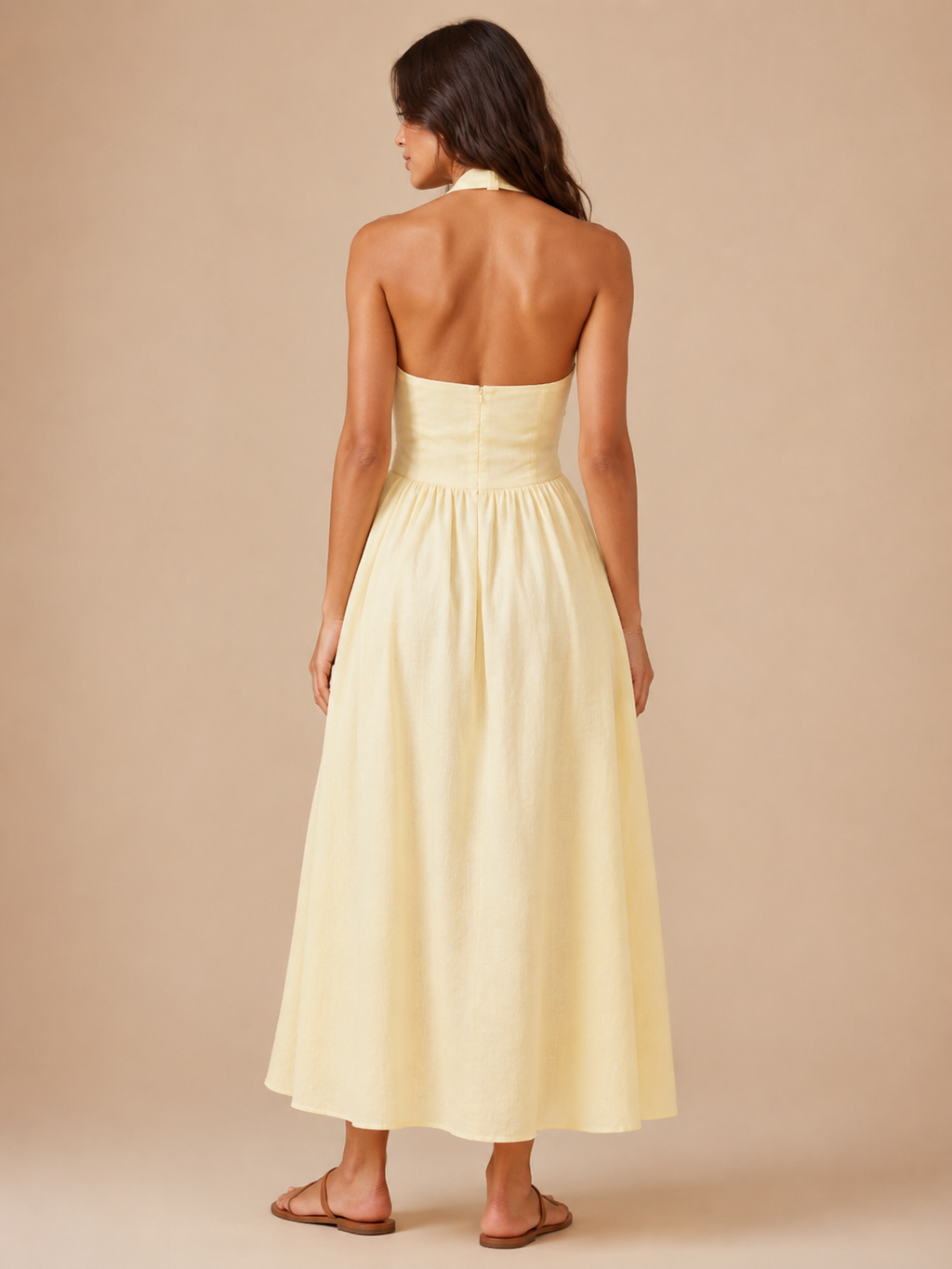 Laurine - Halter maxi-jurk met open rug en A-lijn