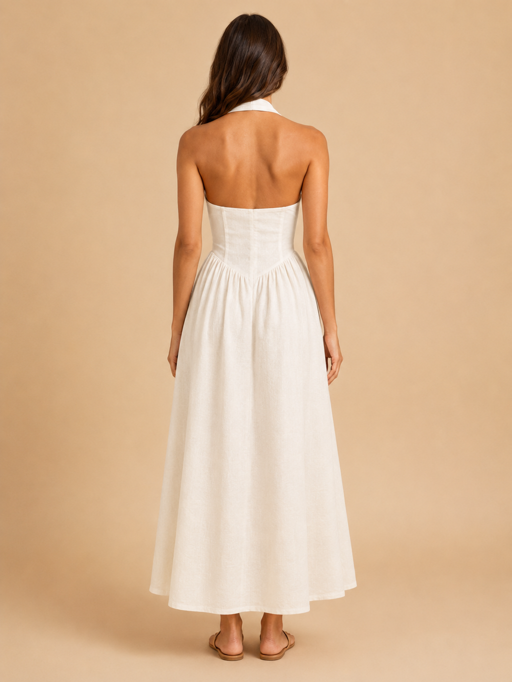 Laurine - Halter maxi-jurk met open rug en A-lijn