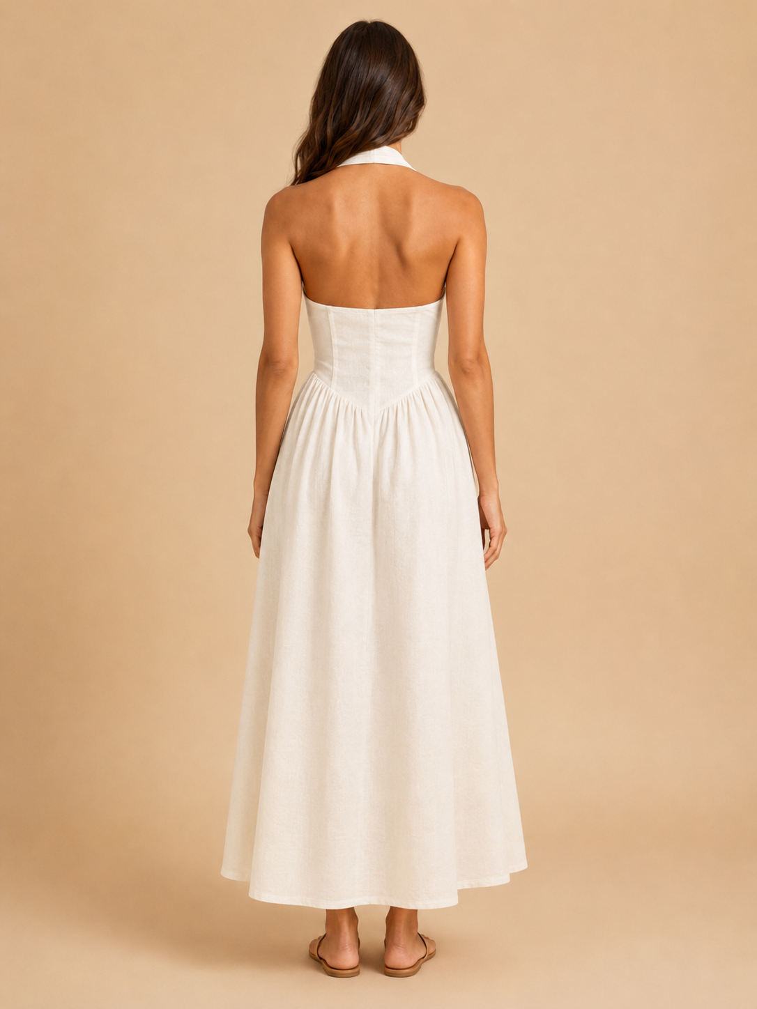 Laurine - Halter maxi-jurk met open rug en A-lijn