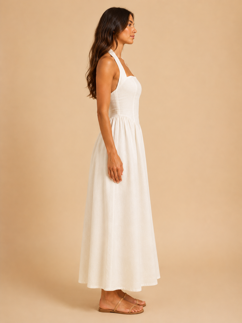 Laurine - Halter maxi-jurk met open rug en A-lijn