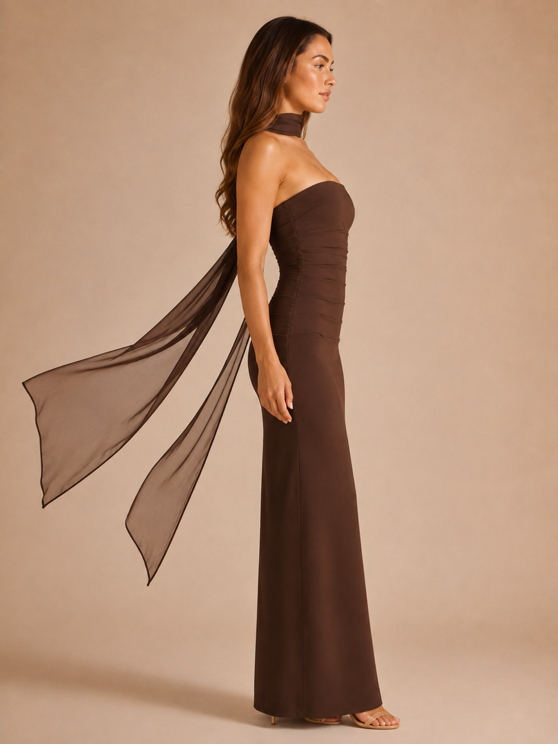Lorielle - Sjaal Bandeau Maxi-jurk met Nauwsluitende Pasvorm