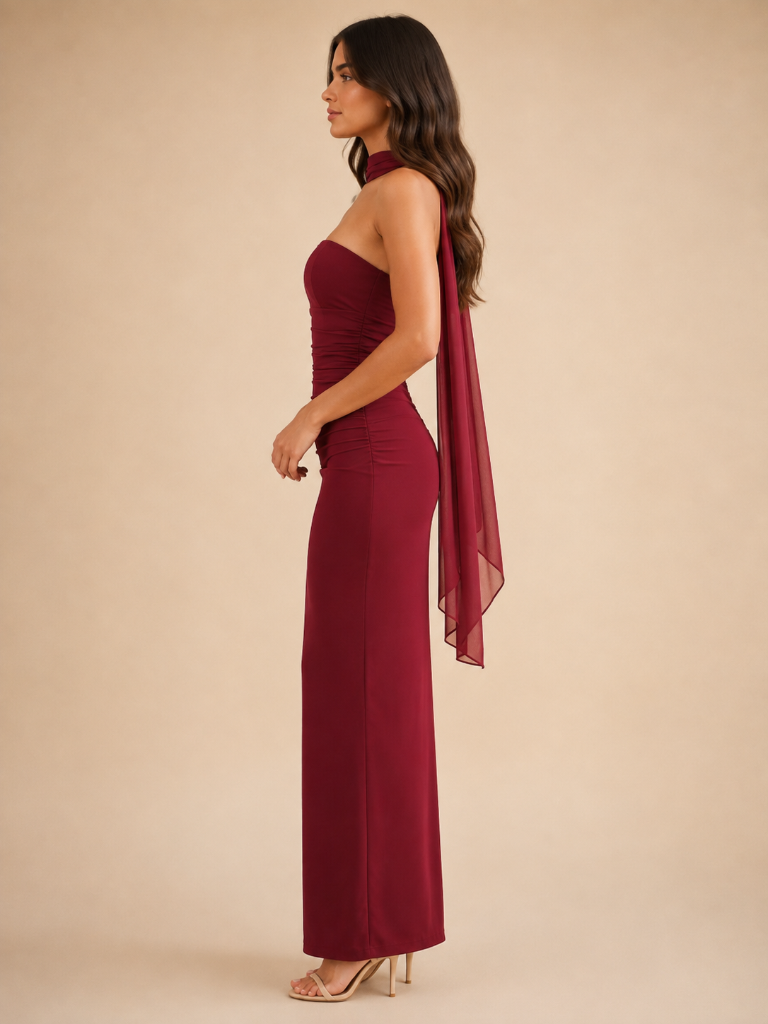 Lorielle - Sjaal Bandeau Maxi-jurk met Nauwsluitende Pasvorm