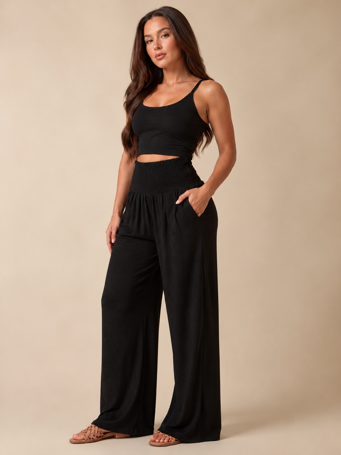 Priscille - Dames Broek Met Hoge Taille En Wijde Pijpen