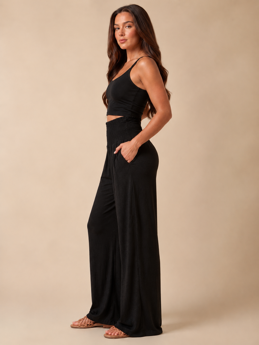 Priscille - Dames Broek Met Hoge Taille En Wijde Pijpen