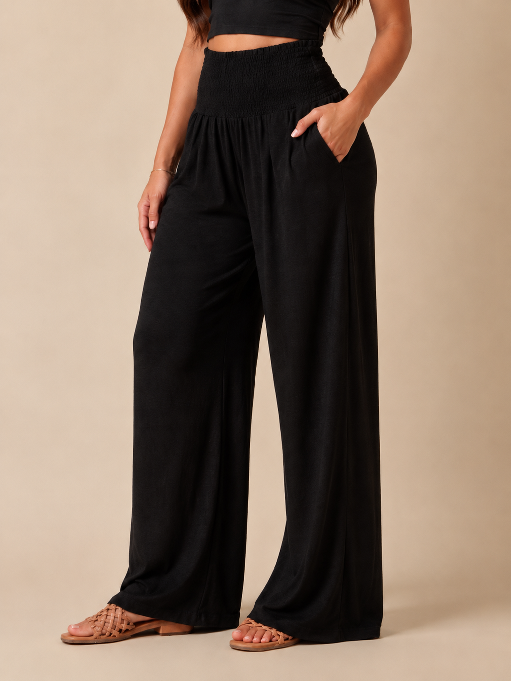 Priscille - Dames Broek Met Hoge Taille En Wijde Pijpen