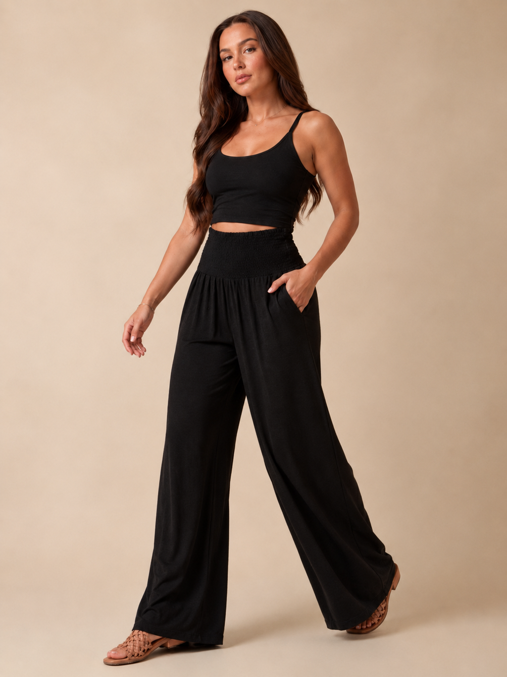 Priscille - Dames Broek Met Hoge Taille En Wijde Pijpen