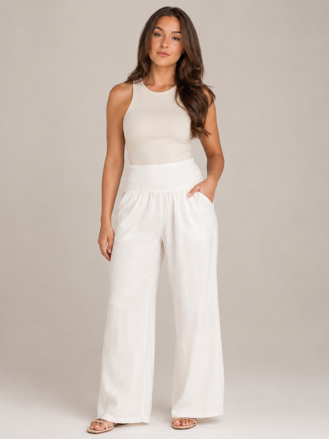 Priscille - Dames Broek Met Hoge Taille En Wijde Pijpen
