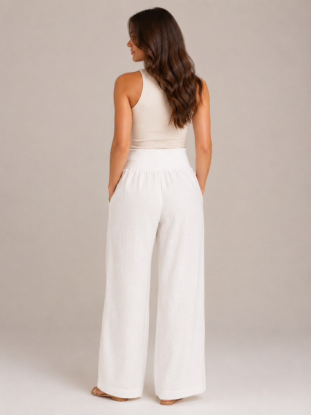 Priscille - Dames Broek Met Hoge Taille En Wijde Pijpen