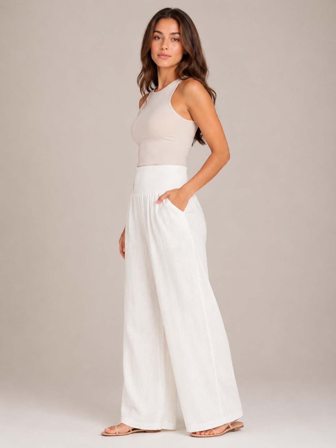 Priscille - Dames Broek Met Hoge Taille En Wijde Pijpen