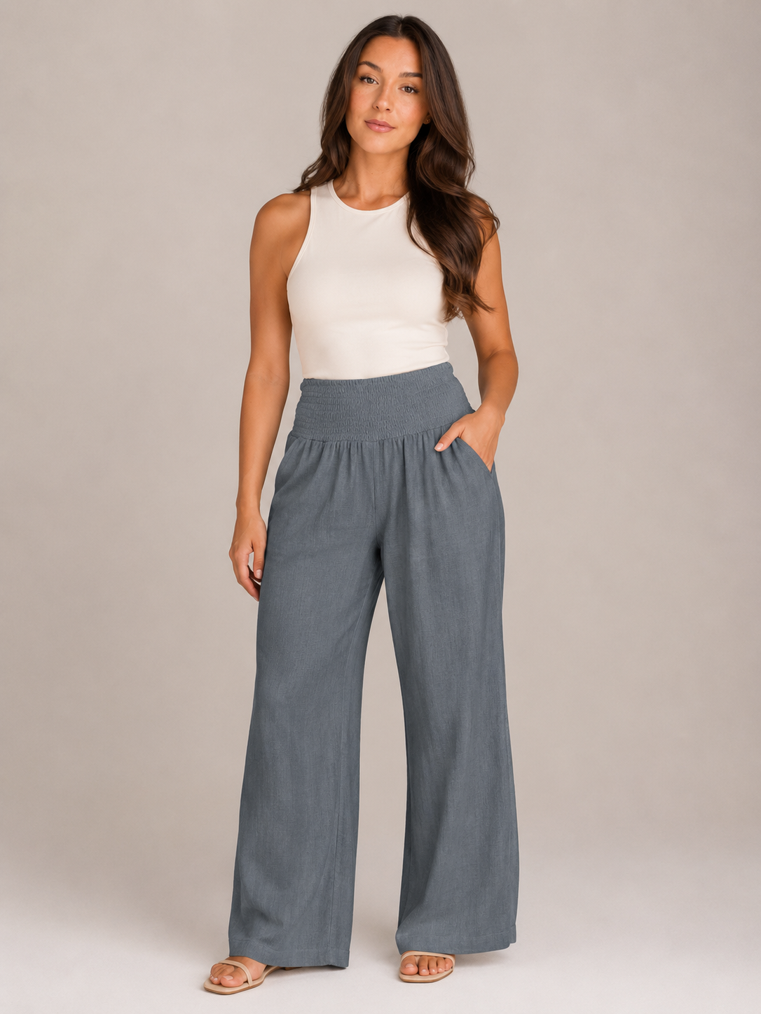 Priscille - Dames Broek Met Hoge Taille En Wijde Pijpen