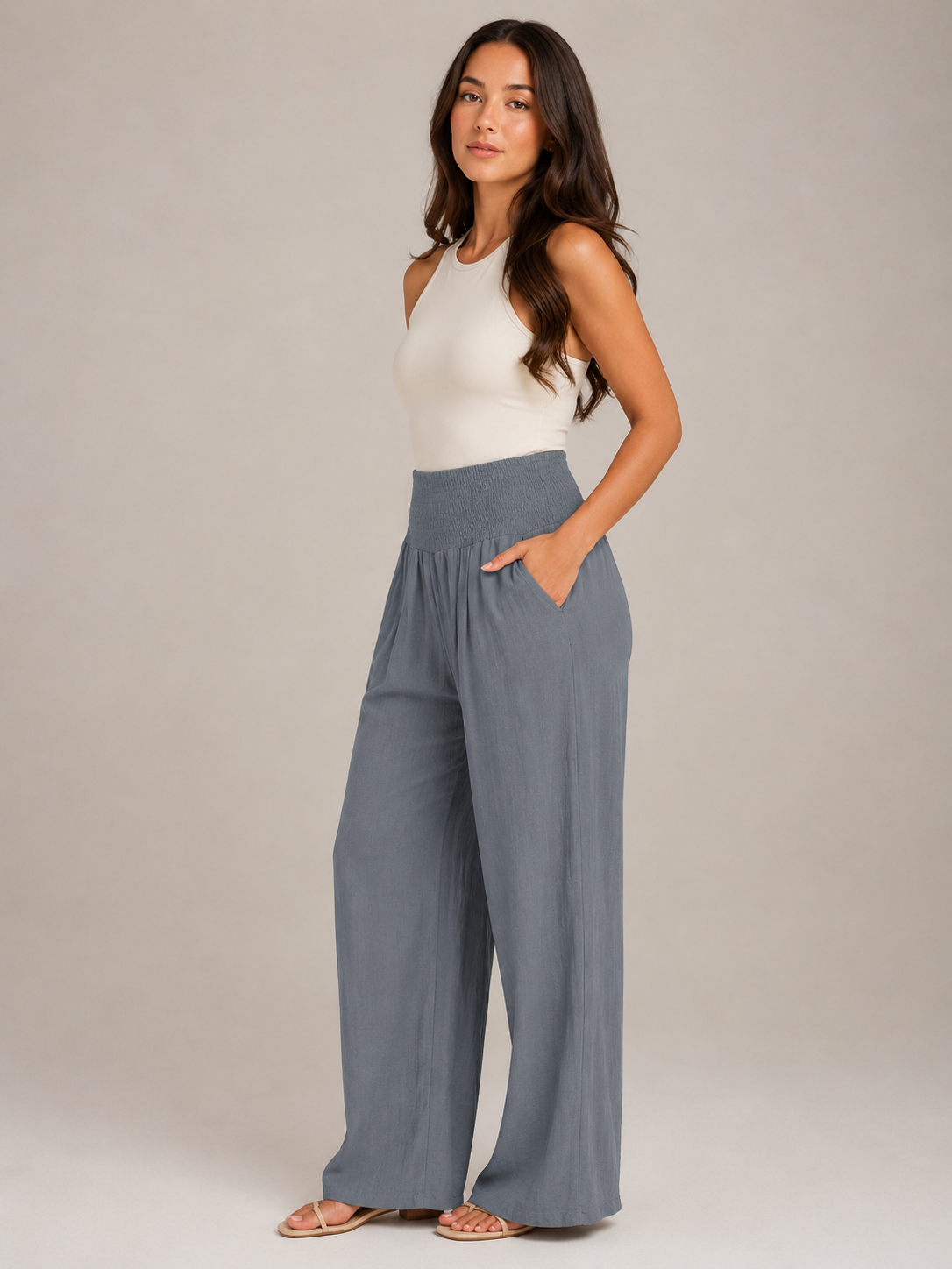 Priscille - Dames Broek Met Hoge Taille En Wijde Pijpen