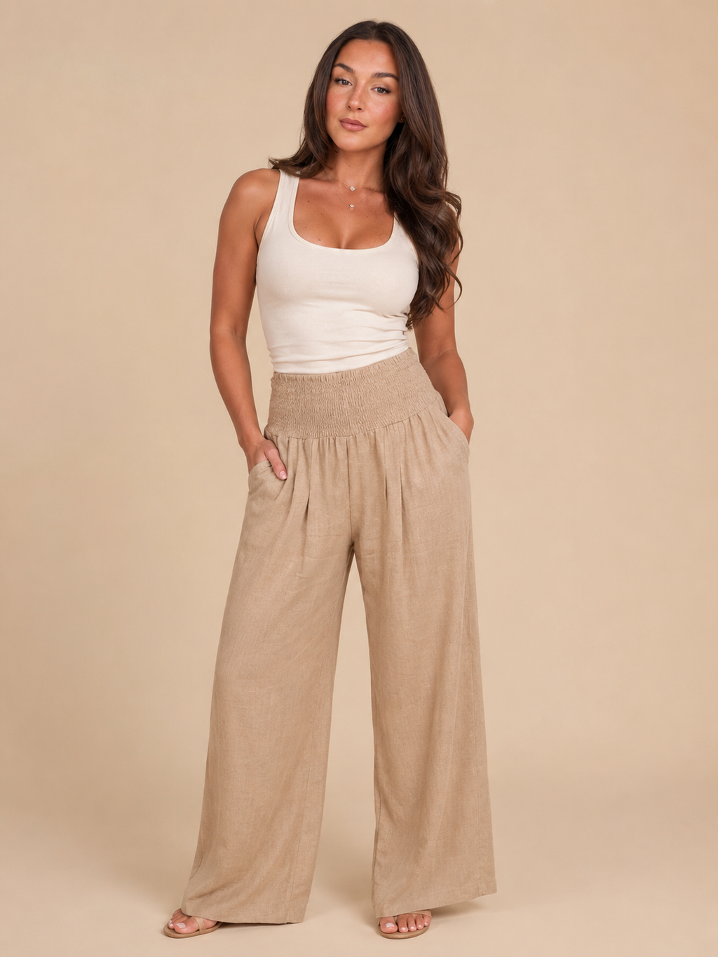 Priscille - Dames Broek Met Hoge Taille En Wijde Pijpen