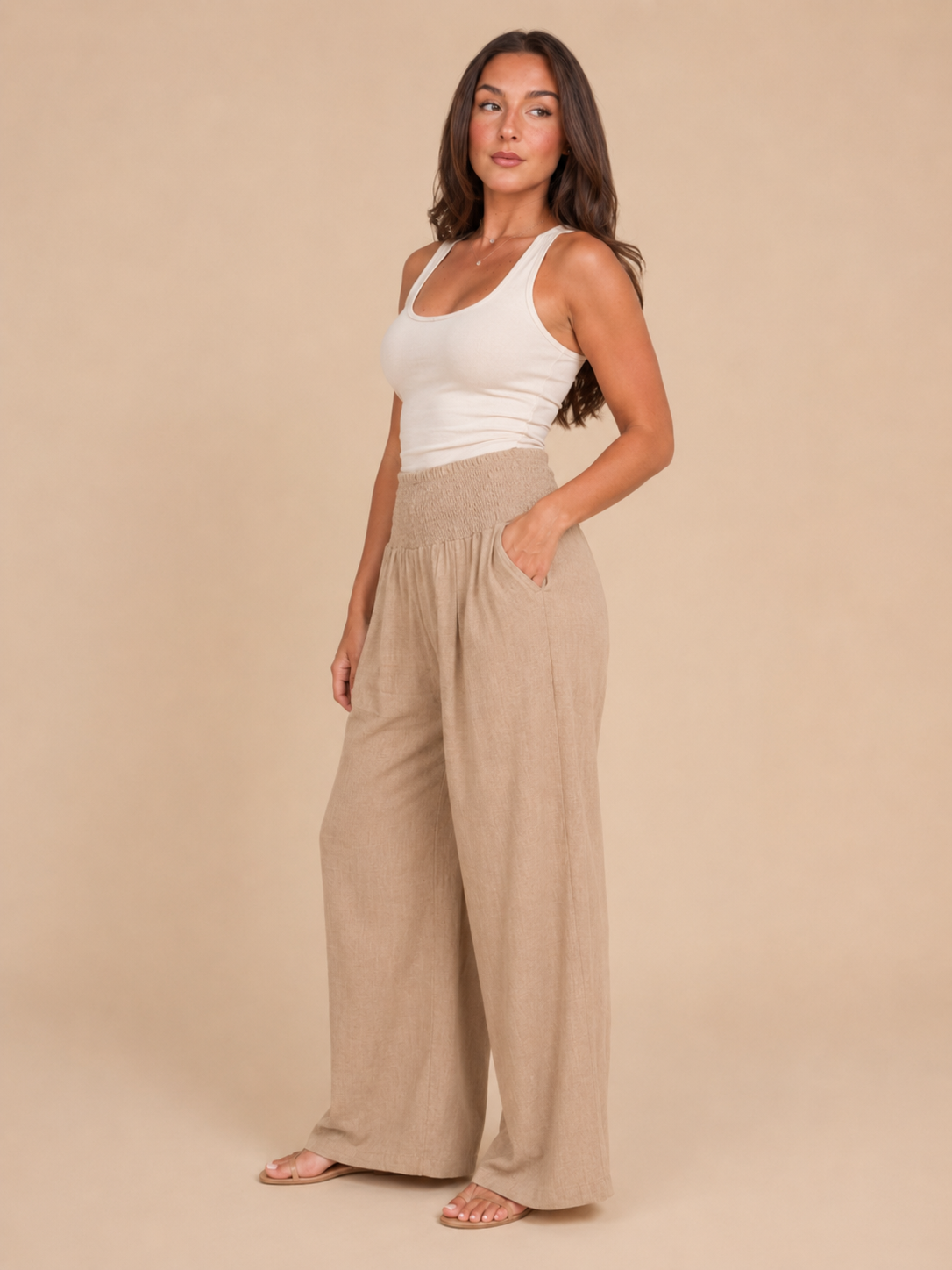 Priscille - Dames Broek Met Hoge Taille En Wijde Pijpen