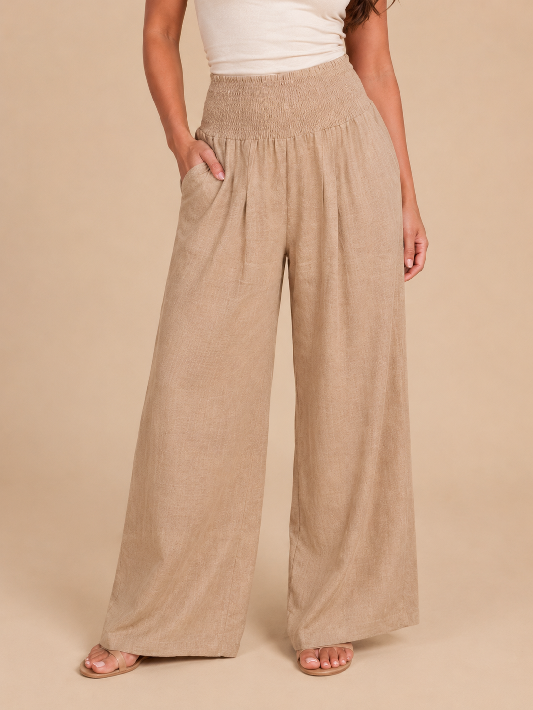 Priscille - Dames Broek Met Hoge Taille En Wijde Pijpen