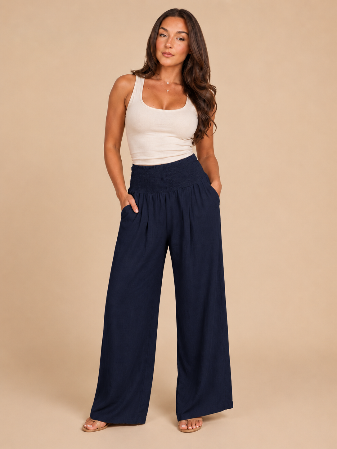 Priscille - Dames Broek Met Hoge Taille En Wijde Pijpen