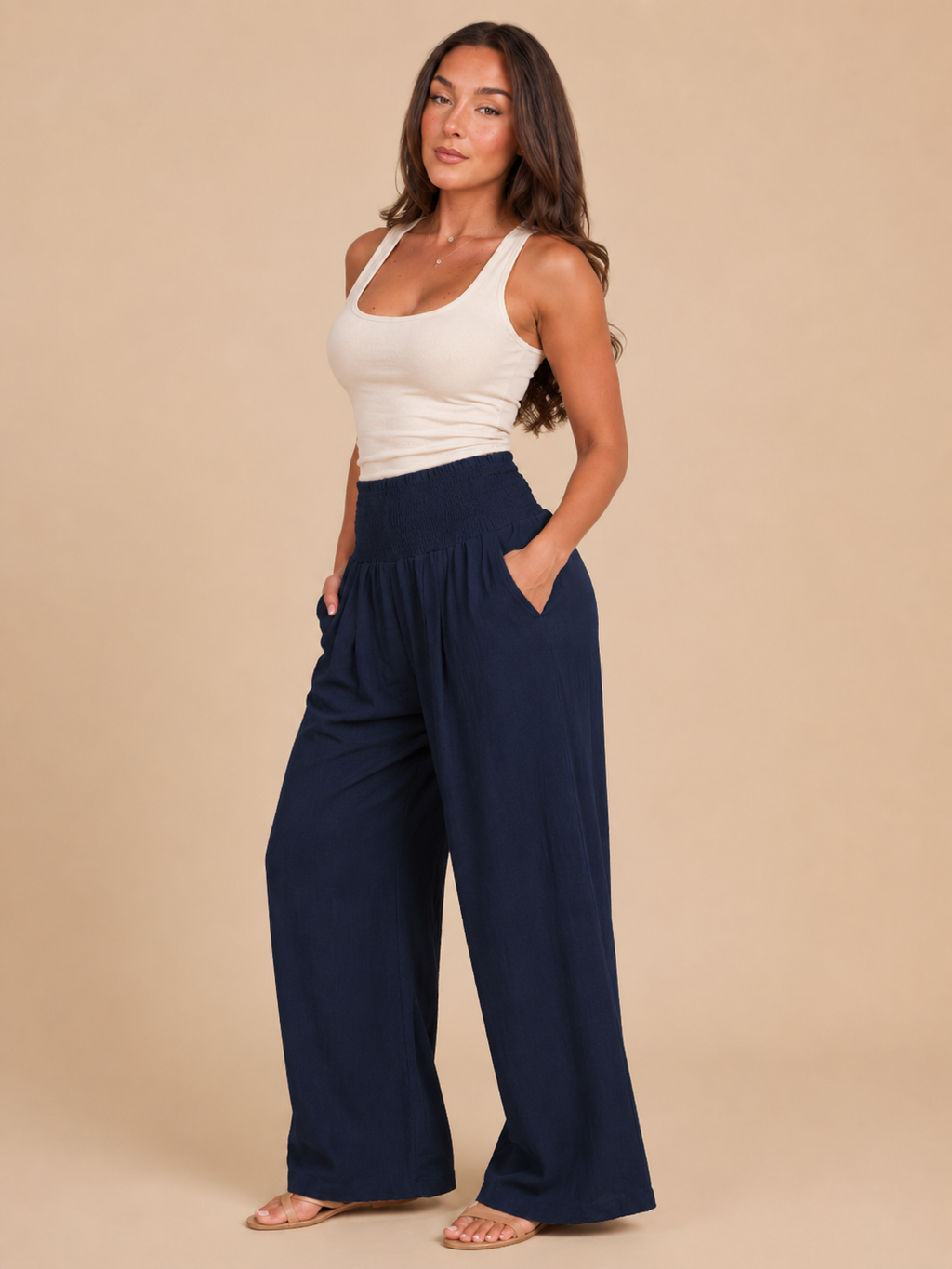 Priscille - Dames Broek Met Hoge Taille En Wijde Pijpen
