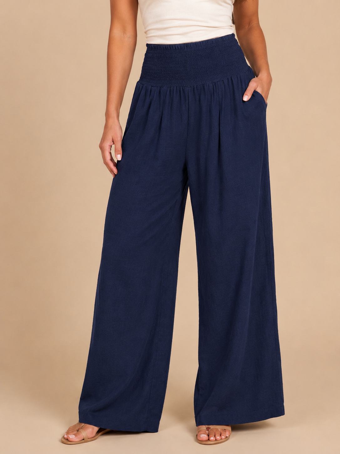 Priscille - Dames Broek Met Hoge Taille En Wijde Pijpen