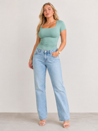 Ivara - Slim Fit Dames T-shirt Met U-hals