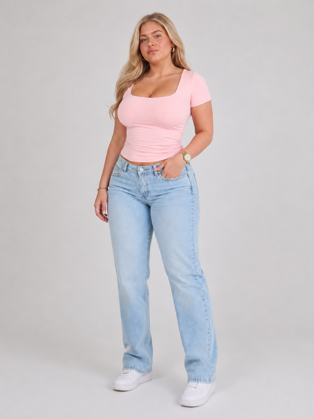 Ivara - Slim Fit Dames T-shirt Met U-hals