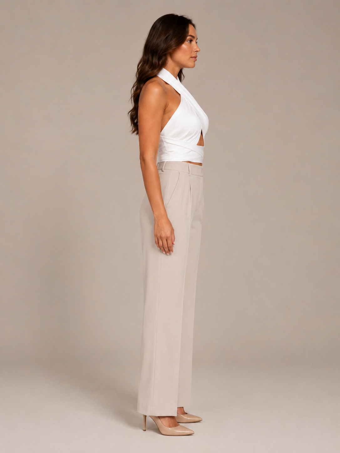 Portia - Dames Halter Crop Top Met Gekruiste Halslijn