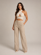 Portia - Dames Halter Crop Top Met Gekruiste Halslijn
