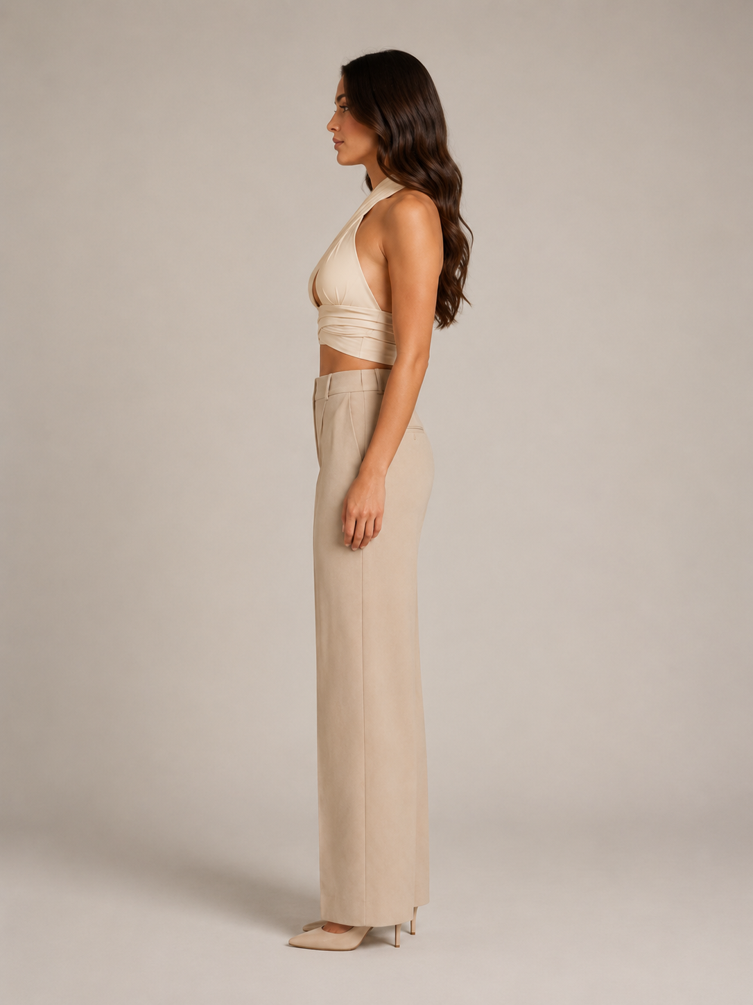 Portia - Dames Halter Crop Top Met Gekruiste Halslijn