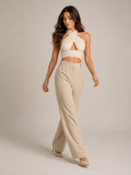 Portia - Dames Halter Crop Top Met Gekruiste Halslijn