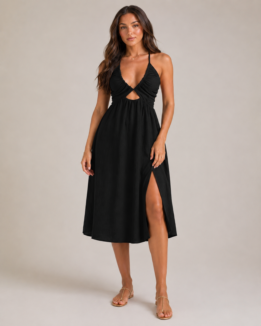 Florenza - Midi-jurk Met Cut-Out En Hoge Split