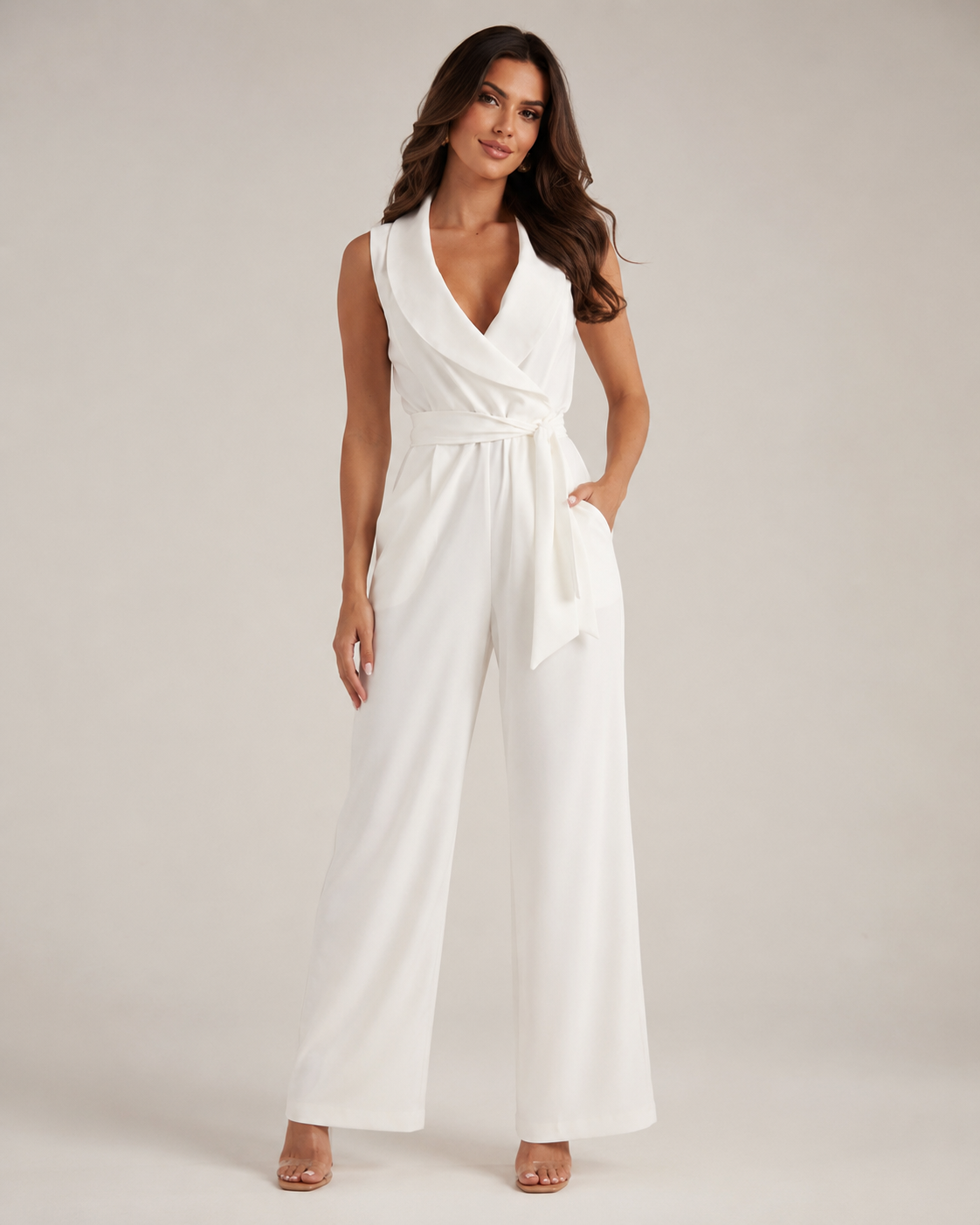 Hélianne - Mouwloze Jumpsuit met Diepe V-hals en Tailleband