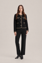 Oona - tweed jasje met parelknopen en kettingrand