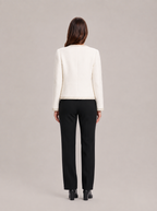 Oona - tweed jasje met parelknopen en kettingrand